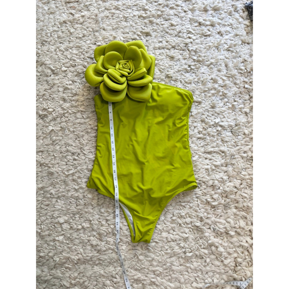 Women's Sporlike Lime Green One-Shoulder Floral One Piece Swimsuit M - Picture 5 of 10